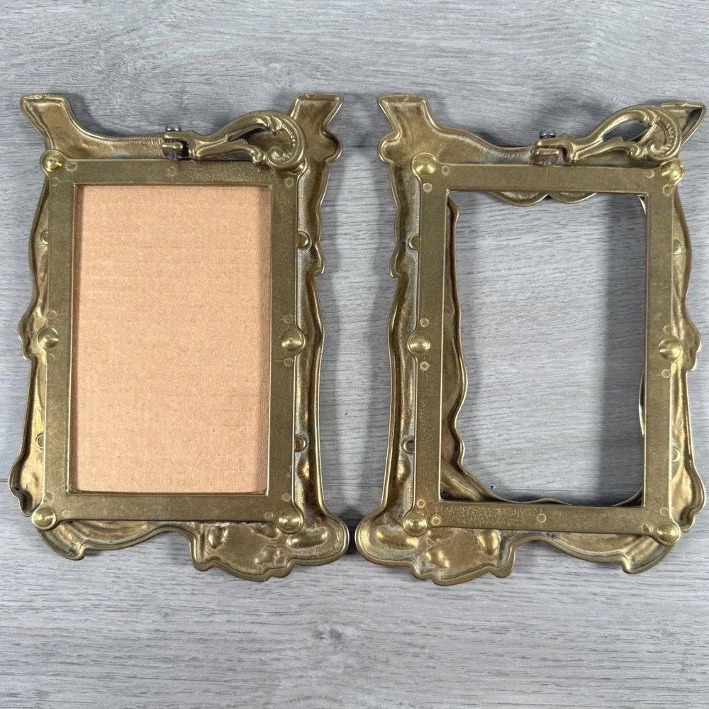 Fetco International Art Nouveau Brass Picture Frame Set 2 4x6 Gold Vtg Ornate